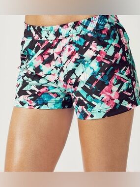 Fabletics Eloise Performance Athletic Shorts featuring the distinct "Beta Geo" a